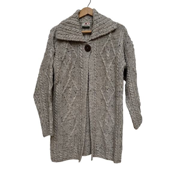 Carraig Donn Irish Wool Cable Knit Cardigan Sweater Coat M - Picture 1 of 6